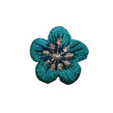 ID 6589 Lot of 4 Teal Flower Blossom Patch Garden Embroidered Iron On Applique