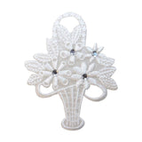 ID 6802 White Flower Arrangement Patch Vase Sequin Embroidered Iron On Applique