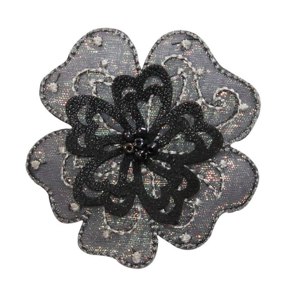 ID 6809 Beaded 3D Flower Patch Layered Petal Symbol Embroidered Iron On Applique