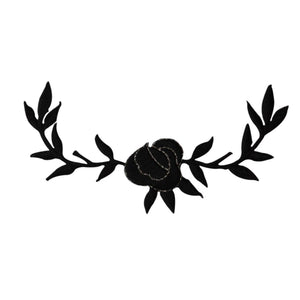 ID 6814 Black Rose Flower Vine Patch Garden Band Embroidered Iron On Applique