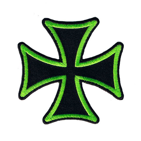 Maltese Cross Biker Patch Green On Black 3