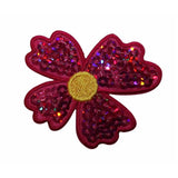 ID 6898 Red Sequin Flower Patch Shiny Blossom Symbol Embroidered IronOn Applique