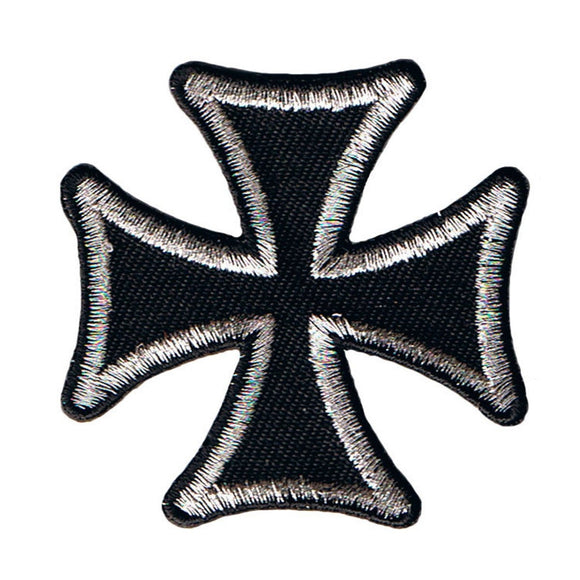 Maltese Cross Biker Patch Silver On Black 2