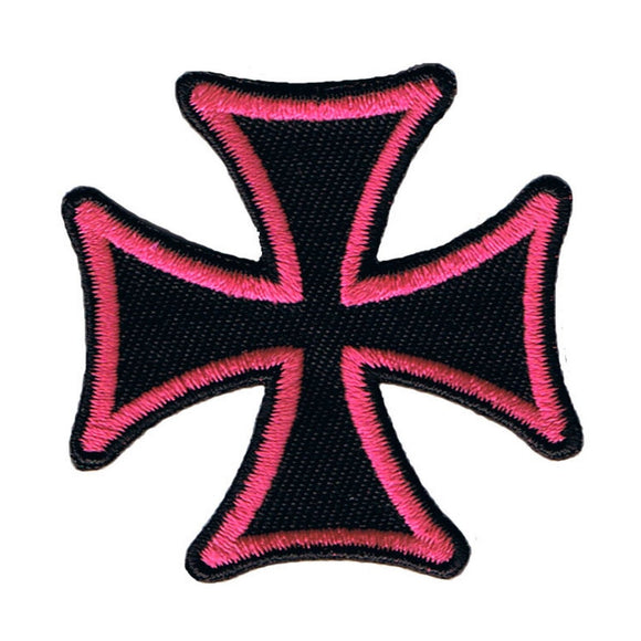 Maltese Cross Biker Patch Pink On Black 3