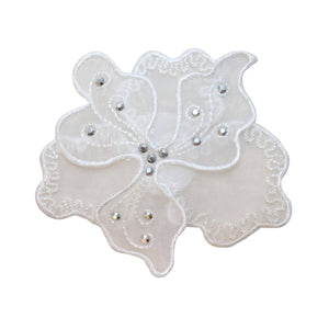 ID 6797 Lace Gem White Flower Patch Craft Blossom Embroidered Iron On Applique