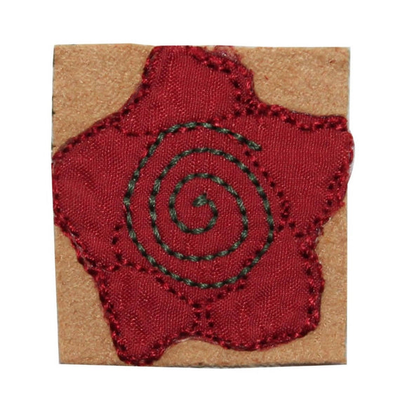 ID 7002 Red Swirl Flower Badge Patch Garden Symbol Embroidered Iron On Applique