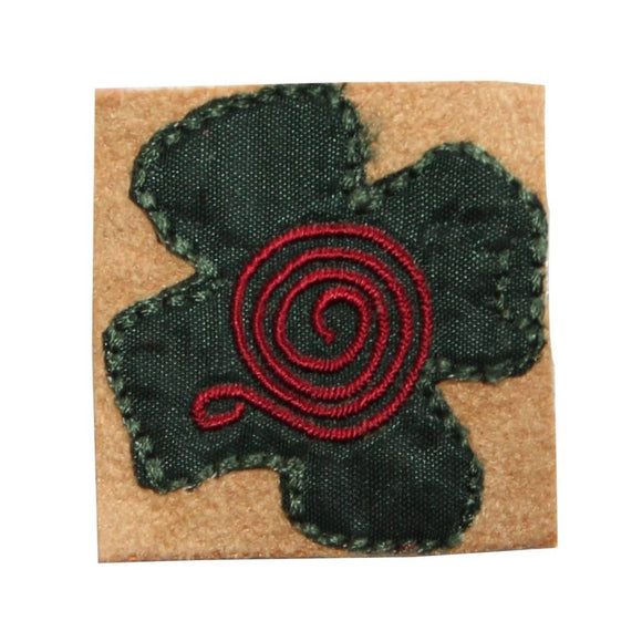 ID 6961 Green Flower Badge Patch Spiral Sign Garden Embroidered Iron On Applique