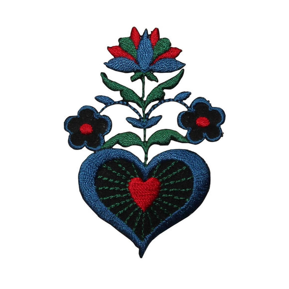 ID 6968 Blue Heart Flower Patch Love Plant Blossom Embroidered Iron On Applique