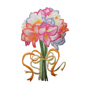 ID 7017 Rainbow Lily Flower Bouquet Patch Blossom Embroidered Iron On Applique