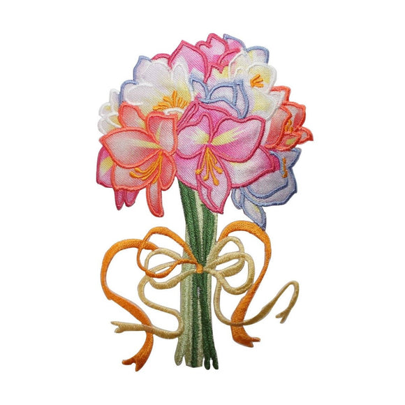 ID 7017 Rainbow Lily Flower Bouquet Patch Blossom Embroidered Iron On Applique