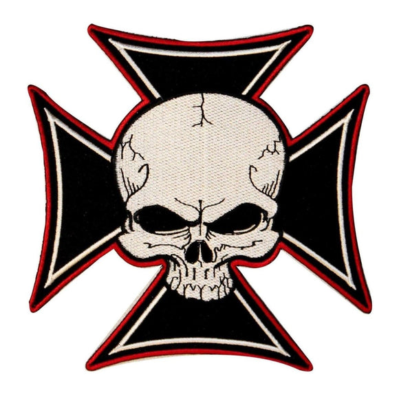 Maltese Cross With Skull Patch Biker Badge Symbol Embroidered Iron On Applique