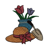 ID 7101 Gardening Sun Hat Flowers Patch Plant Spade Embroidered Iron On Applique
