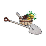 ID 7110 Garden Shovel With Flower Basket Patch Plant Embroidered IronOn Applique
