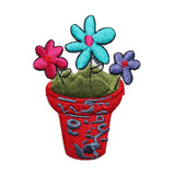 ID 7034 Potted Colorful Daisies Patch Garden Plant Embroidered Iron On Applique