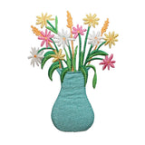 ID 7035 Colorful Flowers In Blue Vase Patch Daisy Embroidered Iron On Applique