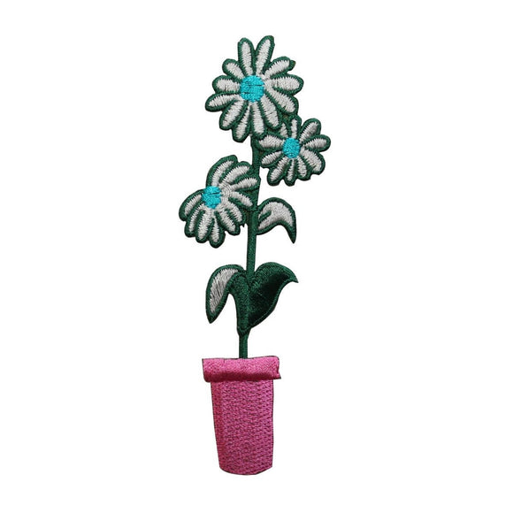 ID 7046 Pink Potted Daisy Flower Patch Garden Decor Embroidered Iron On Applique