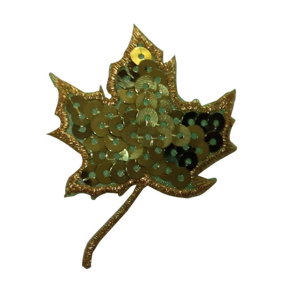 ID 7124 Green Sequin Maple Leaf Patch Tree Symbol Embroidered Iron On Applique