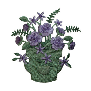 ID 7049 Purple Flower Potted Plant Patch Garden Embroidered Iron On Applique