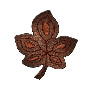 ID 7132 Pleather Maple Leaf Patch Fall Tree Symbol Embroidered Iron On Applique
