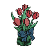 ID 7055 Red Tulip Bouquet Patch Garden Blossom Gift Embroidered Iron On Applique