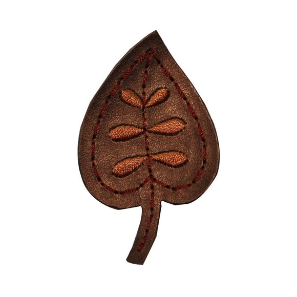 ID 7133 Pleather Birch Leaf Patch Fall Tree Symbol Embroidered Iron On Applique