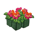 ID 7060 Pink Flower Planter Patch Garden Plant Pansy Embroidered IronOn Applique