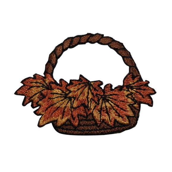 ID 7159 Basket of Fall Leaves Patch Autumn Nature Embroidered Iron On Applique