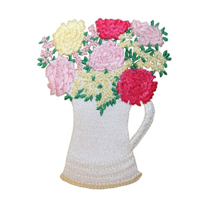 ID 7064 Pitcher With Flowers Patch Garden Vase Decor Embroidered IronOn Applique