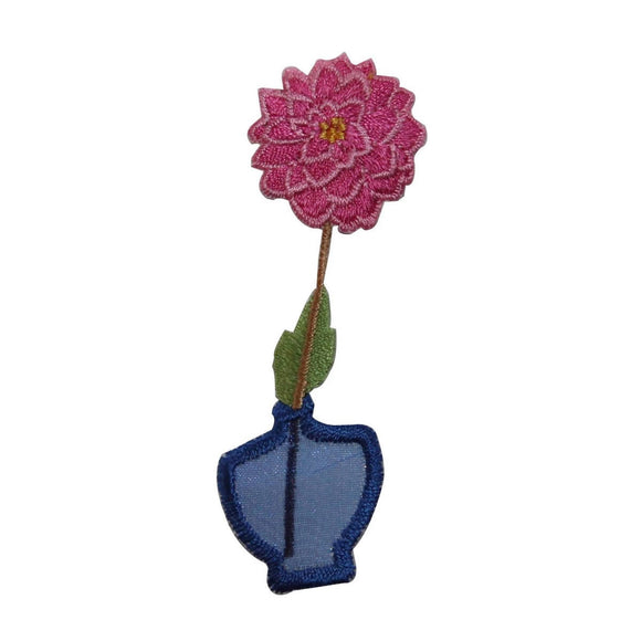 ID 7066 Pink Carnation In Vase Patch Garden Plant Embroidered Iron On Applique