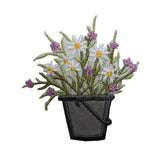ID 7069 Bucket of Flowers Patch Garden Daisy Pail Embroidered Iron On Applique