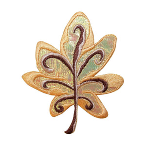 ID 7177 Shiny Oak Tree Leaf Patch Plant Nature Fall Embroidered Iron On Applique