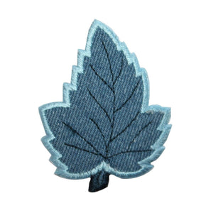 ID 7230 Blue Maple Leaf Patch Frozen Fall Nature Embroidered Iron On Applique