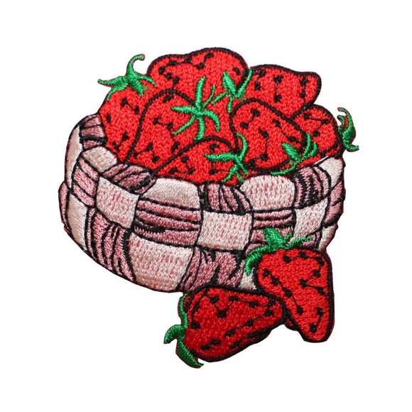 ID 7303 Basket of Strawberries Patch Fruit Picking Embroidered Iron On Applique
