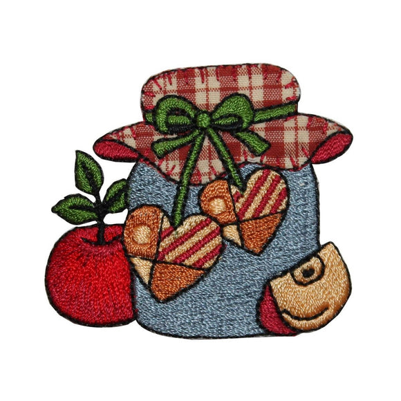 ID 7309 Apple Butter Jar Patch Heart Fruit Mason Embroidered Iron On Applique