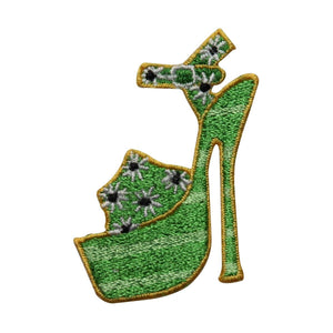 ID 7320 Green Floral High Heel Patch Fashion Shoe Embroidered Iron On Applique