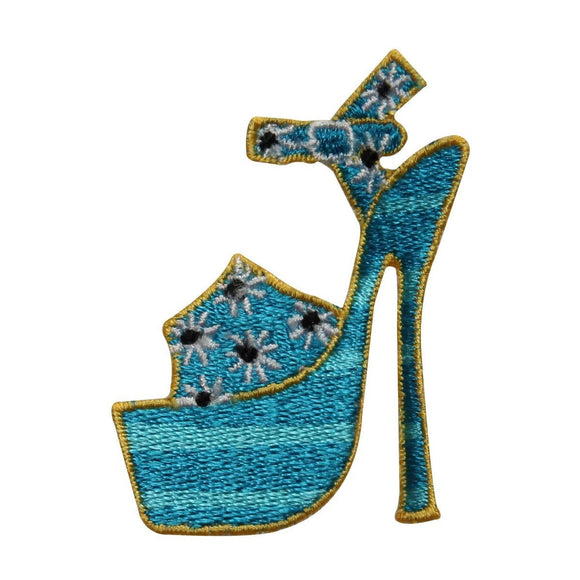 ID 7321 Blue Floral High Heel Patch Fashion Shoe Embroidered Iron On Applique