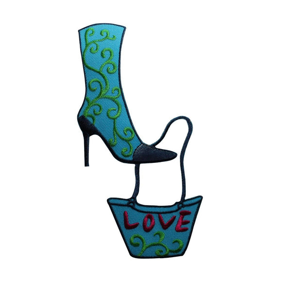 ID 7323 Teal High Heel Love Purse Patch Fashion Bag Embroidered Iron On Applique