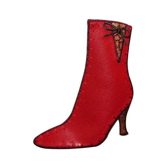 ID 7329 Red Pleather Heel Boot Patch Shoe Fashion Embroidered Iron On Applique