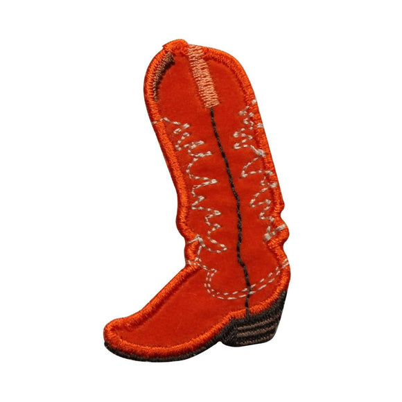 ID 7337 Left Orange Cowboy Boot Patch Western Work Embroidered Iron On Applique