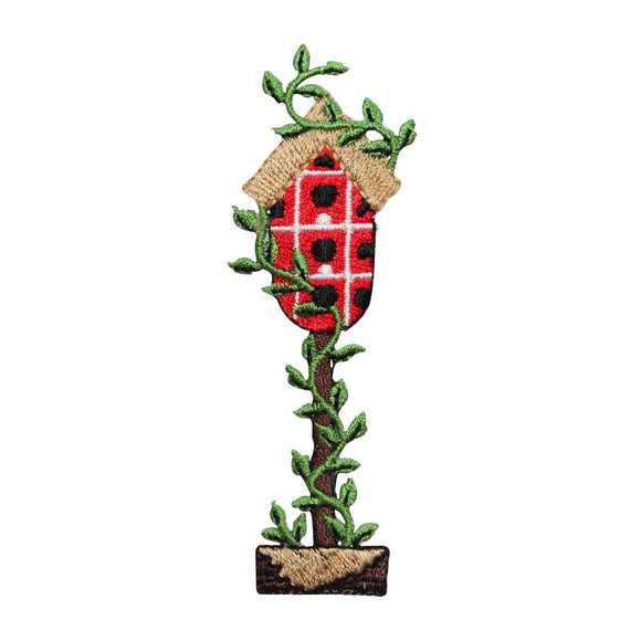 ID 7267 Checkered Bird House With Vines Patch Home Embroidered Iron On Applique