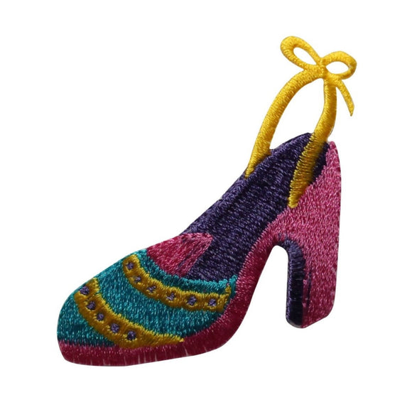 ID 7344 Pink High Heel Patch Shoe Ribbon Fashion Embroidered Iron On Applique
