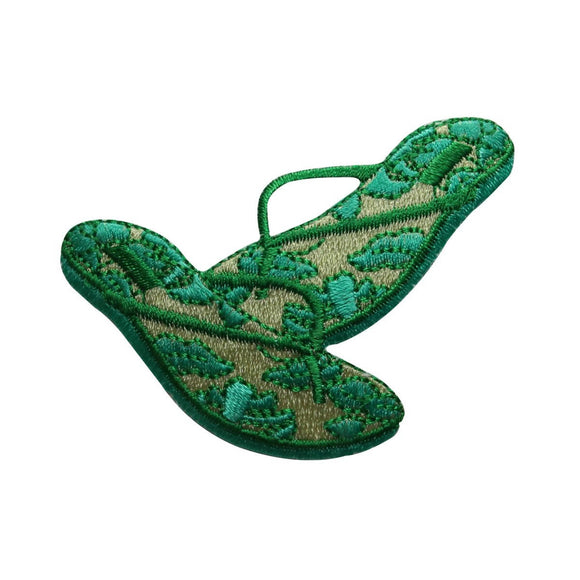 ID 7353 Green Floral Sandals Patch Flip Flop Beach Embroidered Iron On Applique
