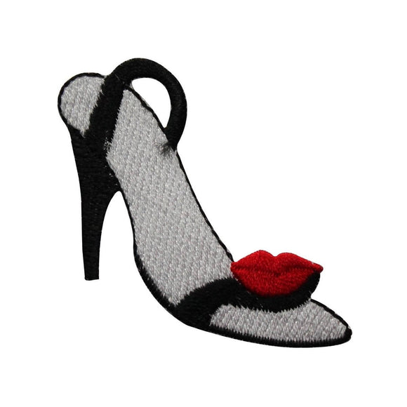 ID 7354 Red Lips Kiss High Heel Shoe Patch Slipper Embroidered Iron On Applique