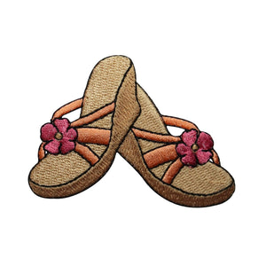 ID 7355 Tan Flower Sandals Patch Wedge Shoe Fashion Embroidered Iron On Applique