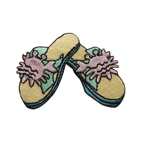 ID 7359 Crab Beach Sandals Patch Tropical Fashion Embroidered Iron On Applique
