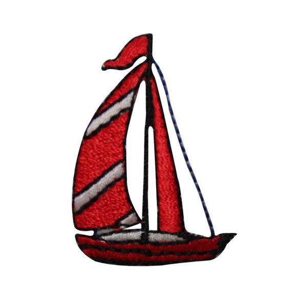 ID 7271 Red Striped Sail Boat Patch Ship Water Ocean Embroidered IronOn Applique