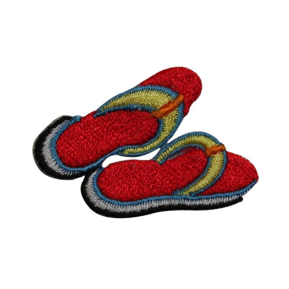 ID 7361 Red Flip Flops Sandals Patch Shoe Beach Embroidered Iron On Applique