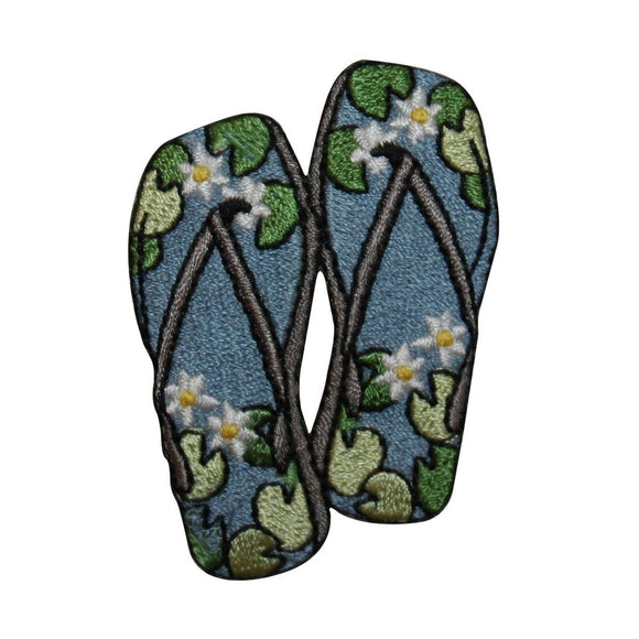 ID 7362 Lily Pad Sandals Patch Flip Flop Shoe Floral Embroidered IronOn Applique
