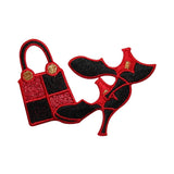 ID 7367 Red Matching Heels and Purse Patch Fashion Embroidered Iron On Applique