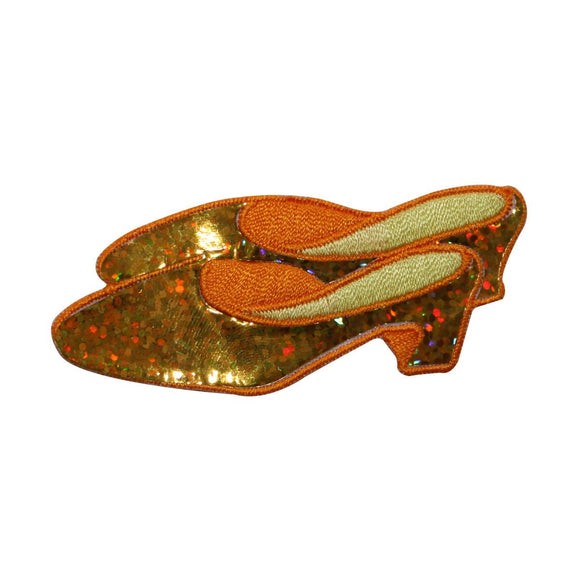 ID 7372 Gold Sparkle Slippers Patch Fashion Shoes Embroidered Iron On Applique